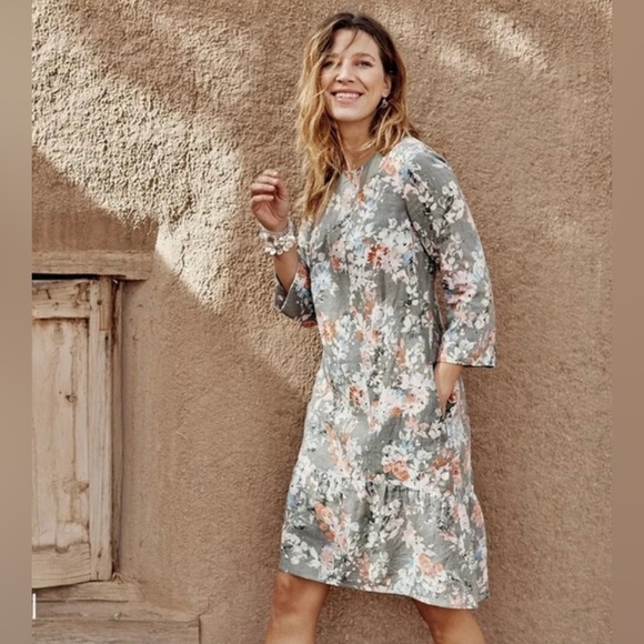J. Jill Dresses & Skirts - J JILL Love Linen Fresh Bloom Caraway ruffle hem dress babydoll floral